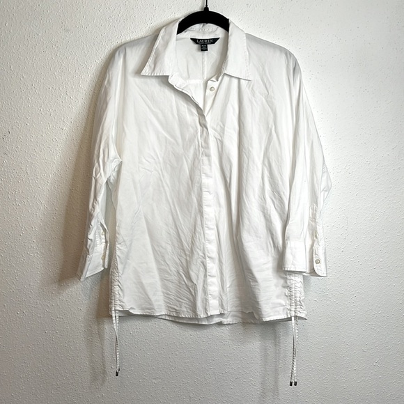 Lauren Ralph Lauren White Button Down Adjustable Side Drawstrings Petite Large - Picture 2 of 6